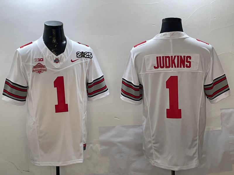 Men Ohio State Buckeyes 1 Judkins White Three generations Nike 2025 NCAA Jersey